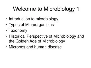 Welcome to Microbiology 1