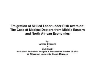 Emigration of Skilled Labor under Risk Aversion: The Case of Medical Doctors from Middle Eastern and North African Econo