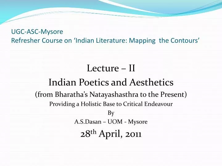 ugc asc mysore refresher course on indian literature mapping the contours