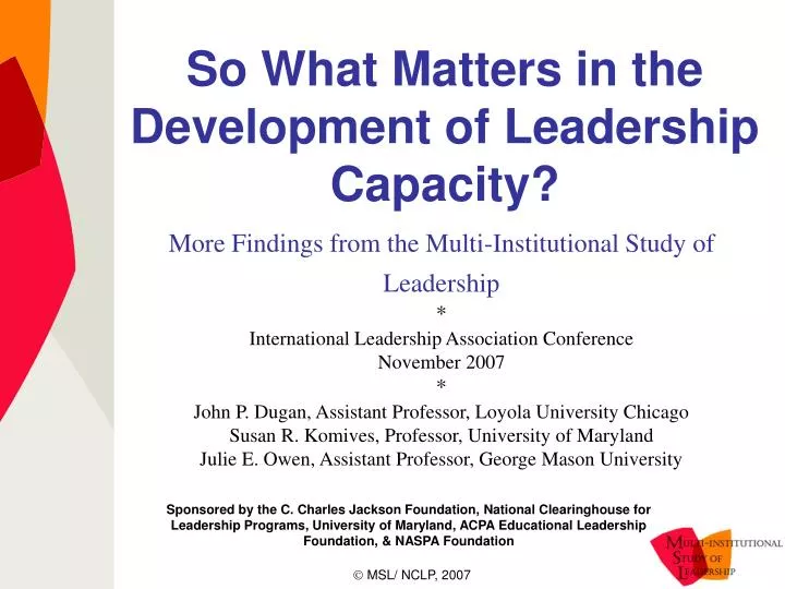 so what matters in the development of leadership capacity
