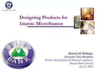 Designing Products for Islamic Microfinance