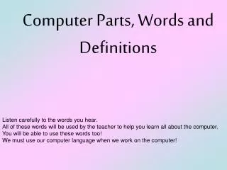 Computer Parts, Words and Definitions