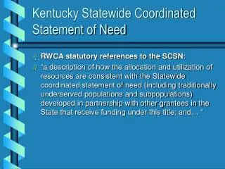 Kentucky Statewide Coordinated Statement of Need