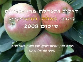 דילול והגדלת פרי בתפוח זהוב, גאלה, וסטרקינג סיכום 2008