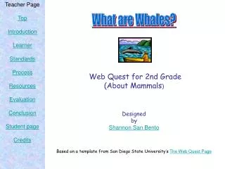 Web Quest for 2nd Grade (About Mammals ) Designed by Shannon San Bento Based on a template from San Diego State Univers