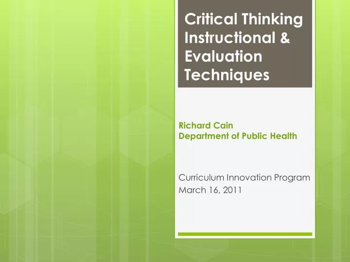 critical thinking instructional evaluation techniques