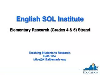 English SOL Institute Elementary Research (Grades 4 &amp; 5) Strand