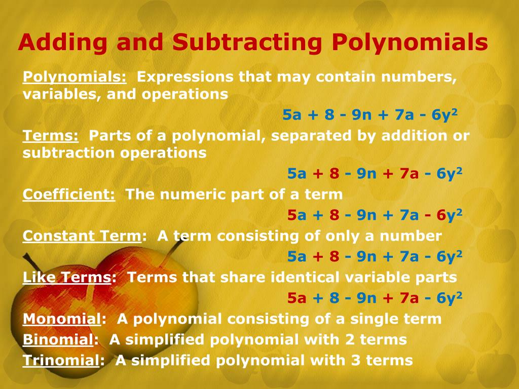 PPT - Adding and Subtracting Polynomials PowerPoint Presentation, free ...