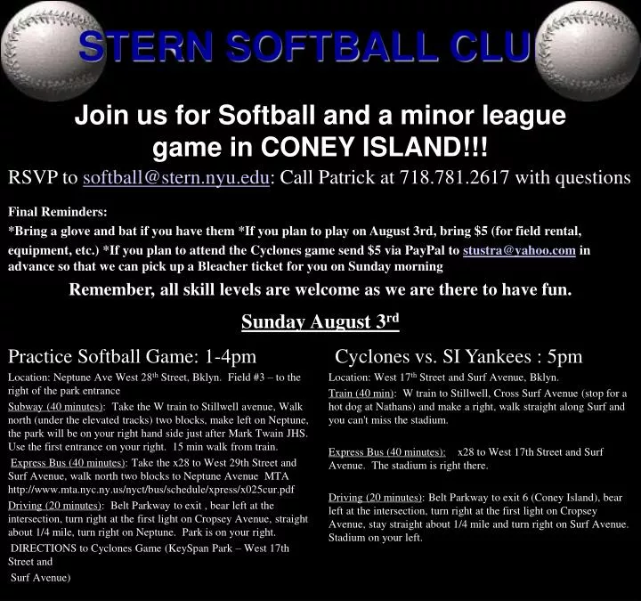 join us for softball and a minor league game in coney island