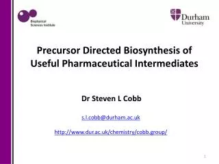 Dr Steven L Cobb s.l.cobb@durham.ac.uk http:// www.dur.ac.uk/chemistry/cobb.group/
