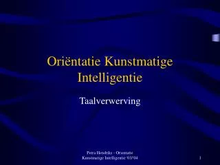 ori ntatie kunstmatige intelligentie