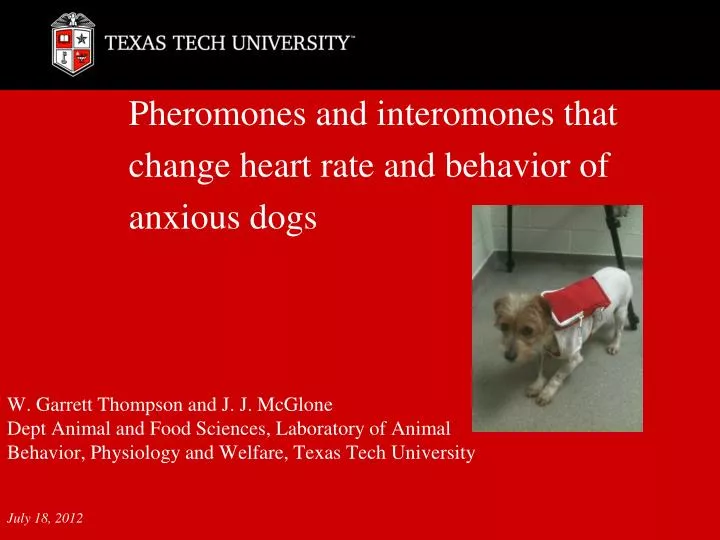 pheromones and interomones that change heart rate and behavior of anxious dogs