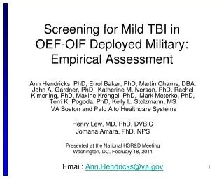 Screening for Mild TBI in OEF-OIF Deployed Military: Empirical Assessment