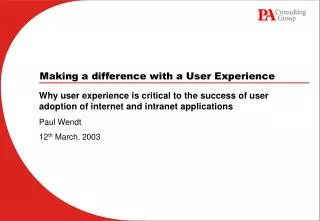 Making a difference with a User Experience