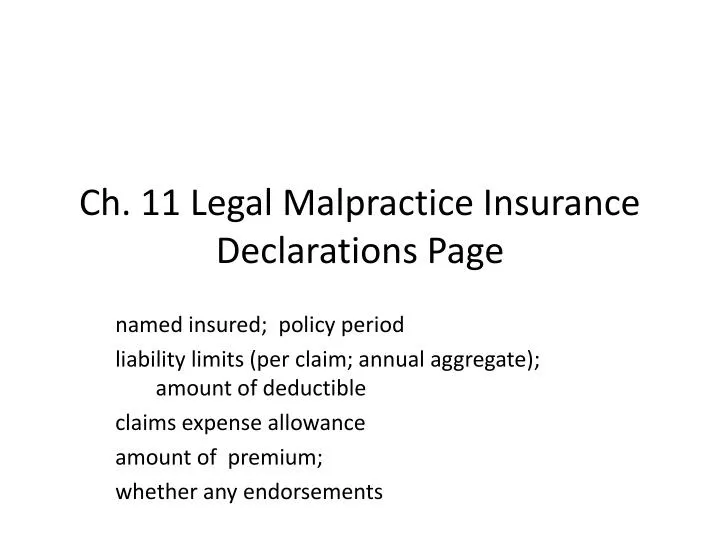 ch 11 legal malpractice insurance declarations page