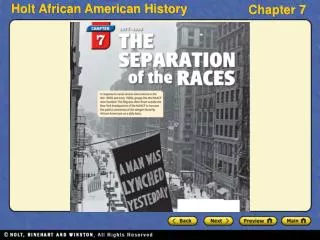 Section 1 The Jim Crow Era Section 2 The Progressive Movement Section 3 African Americans Move West Section 4 Black Achi