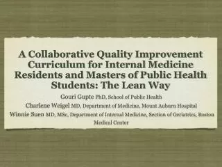 A Collaborative Quality Improvement Curriculum for Internal Medicine Residents and Masters of Public Health Students: Th
