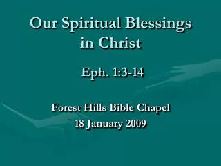 Our Spiritual Blessings in Christ
