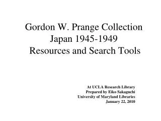 Gordon W. Prange Collection Japan 1945-1949 Resources and Search Tools