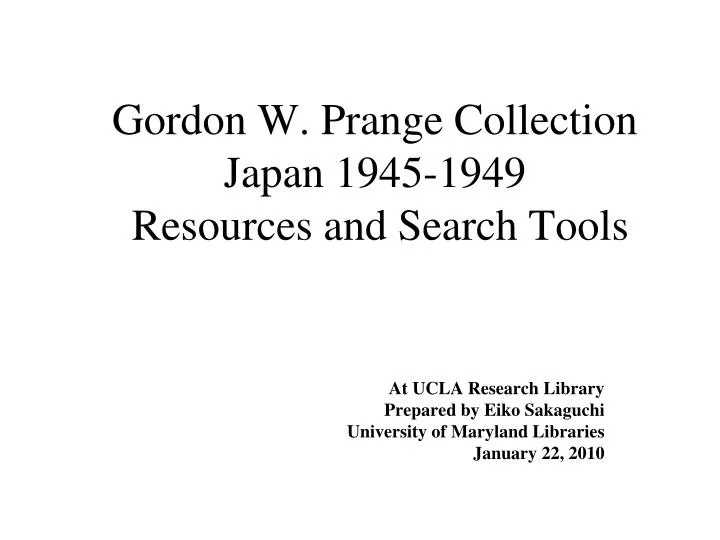 gordon w prange collection japan 1945 1949 resources and search tools