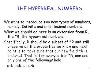 THE HYPERREAL NUMBERS
