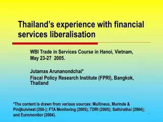 Thailand’s experience with financial services liberalisation