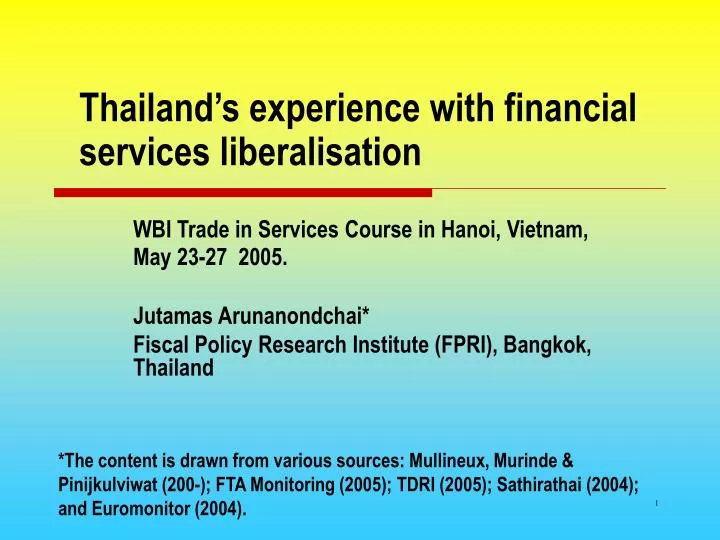 thailand s experience with financial services liberalisation