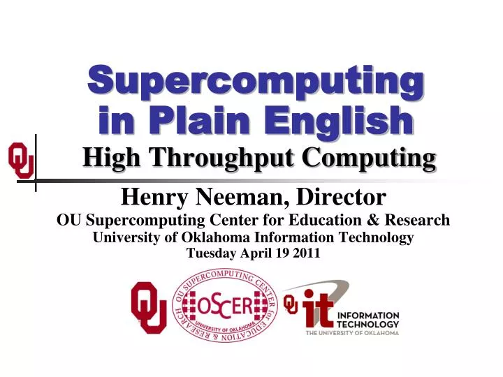 supercomputing in plain english high throughput computing