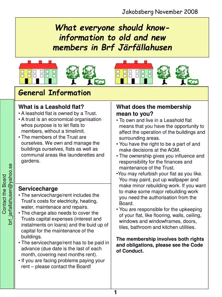 what everyone should know information to old and new members in brf j rf llahusen