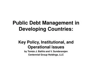 Public Debt Management in Developing Countries: