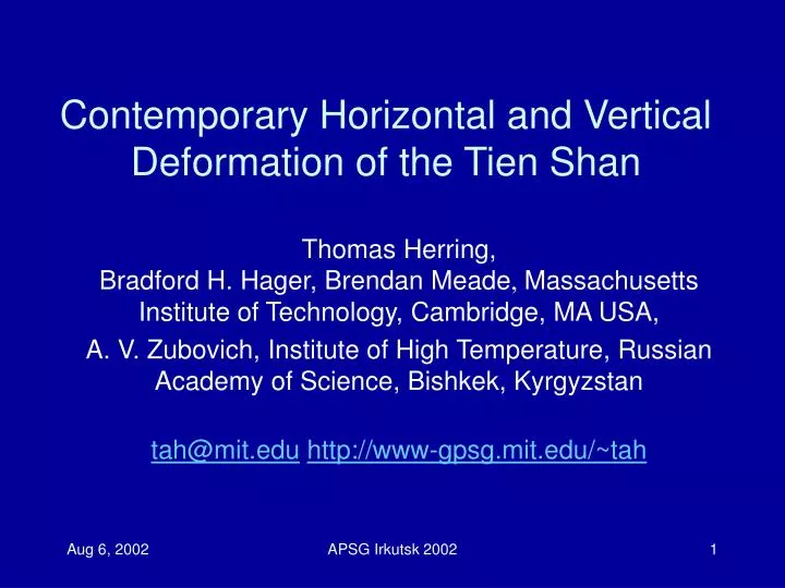 contemporary horizontal and vertical deformation of the tien shan