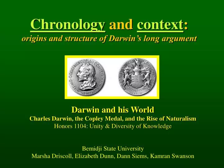 chronology and context origins and structure of darwin s long argument