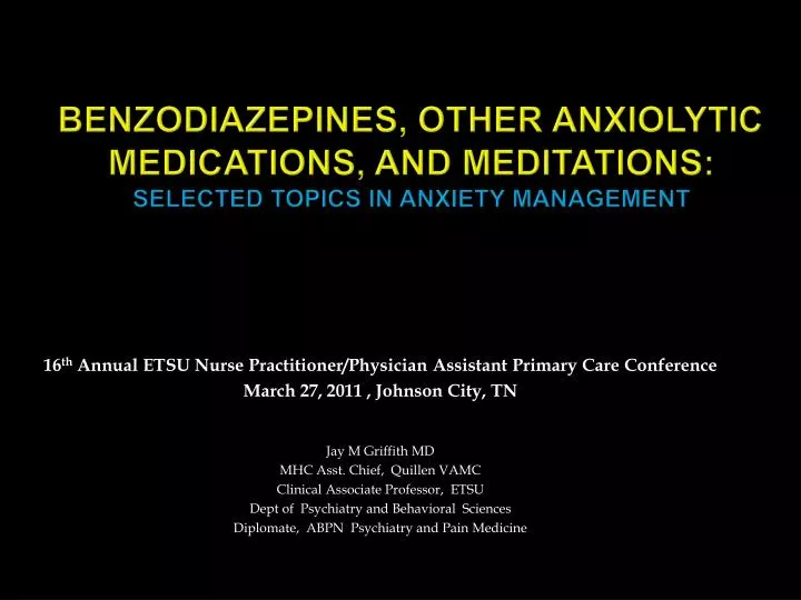 benzodiazepines other anxiolytic medications and meditations selected topics in anxiety management