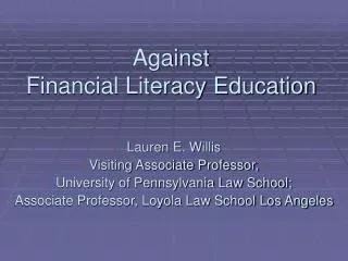 Against Financial Literacy Education