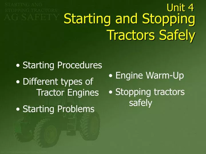 starting and stopping tractors safely