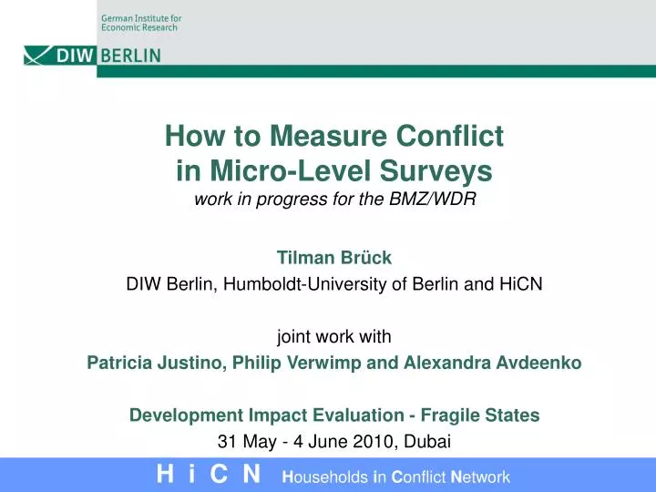 how to measure conflict in micro level surveys work in progress for the bmz wdr
