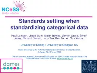 Standards setting when standardizing categorical data