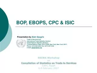 BOP, EBOPS, CPC &amp; ISIC