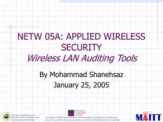 NETW 05A: APPLIED WIRELESS SECURITY Wireless LAN Auditing Tools