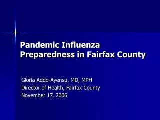 Pandemic Influenza Preparedness in Fairfax County