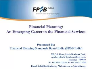 Financial Planning: An Emerging Career in the Financial Services