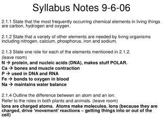 Syllabus Notes 9-6-06