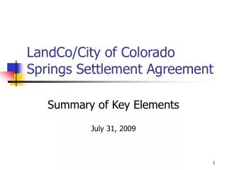LandCo/City of Colorado Springs Settlement Agreement