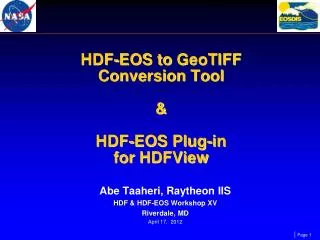 HDF-EOS to GeoTIFF Conversion Tool &amp; HDF-EOS Plug-in for HDFView