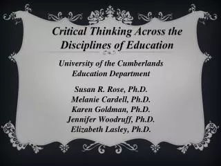 Critical Thinking Across the Disciplines of Education