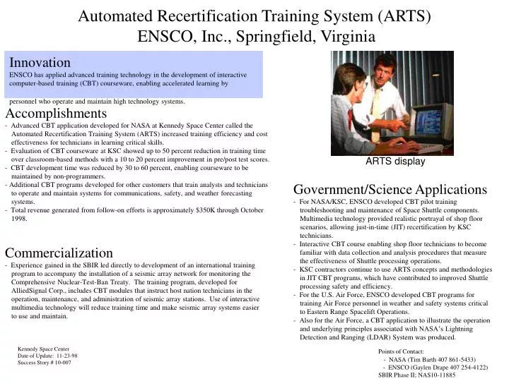 automated recertification training system arts ensco inc springfield virginia