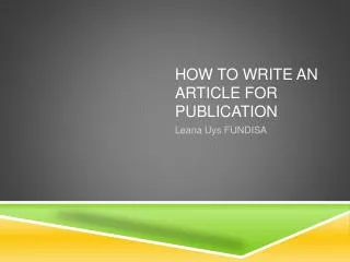 How to write an article for publication