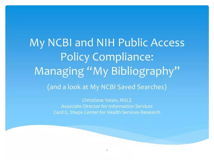 my ncbi and nih public access policy compliance managing my bibliography