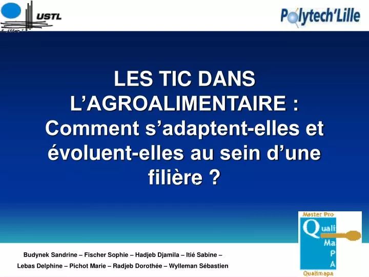 les tic dans l agroalimentaire comment s adaptent elles et voluent elles au sein d une fili re