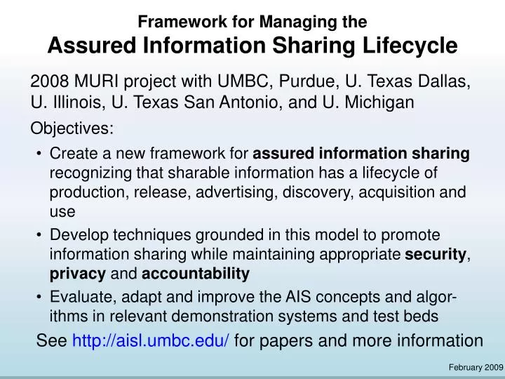 framework for managing the assured information sharing lifecycle